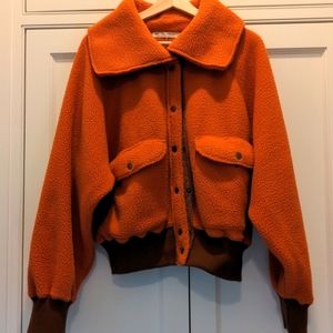Free People Shasta Orange Rust Fleece Jacket Bomber